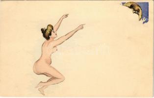 Erotic nude lady with the Moon art postcard