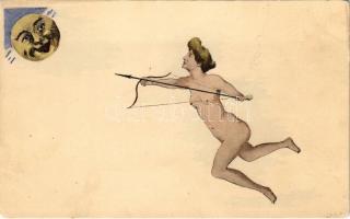 Erotic nude lady with the Moon art postcard (EK)