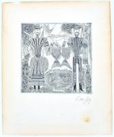 Kass János (1927-2010): Halászok magyar népviseletben, rézkarc, papír, jelzett, lap alja foltos, réz...