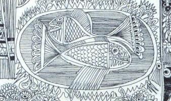 Kass János (1927-2010): Halászok magyar népviseletben, rézkarc, papír, jelzett, lap alja foltos, réz...