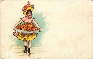 Erotic nude lady with oranges. No. 2979. litho (r)