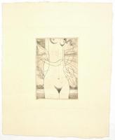Kass János (1927-2010): Női akt, rézkarc, papír, jelzés nélkül, kissé foltos, 14,5×10 cm