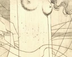 Kass János (1927-2010): Női akt, rézkarc, papír, jelzés nélkül, kissé foltos, 14,5×10 cm