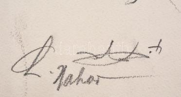 Chaim Nahor (1914-1993, izraeli festő és grafikus): Férfi és női portré, 2 db mű. Szén, papír, jelze...