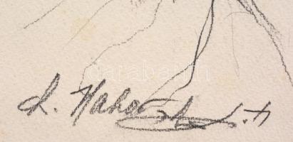 Chaim Nahor (1914-1993, izraeli festő és grafikus): Férfi és női portré, 2 db mű. Szén, papír, jelze...