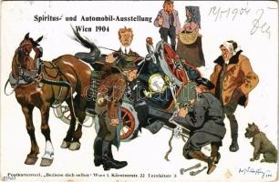 1904 Spiritus- und Automobil-Ausstellung Wien. Bediene dich selbst / Viennese Alcohol and automobile exhibition, humour. B.K.W.I. 574-4. s: Fritz Schönpflug