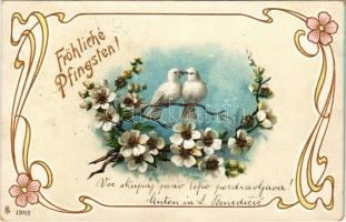 1903 Fröhliche Pfingsten! / Pentecost greeting, Art Nouveau, floral, decorated litho