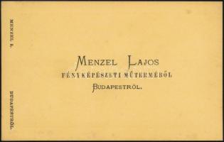 cca 1900 Budapest, Menzel Lajos fényképész műtermében készült, vizitkártya méretű vintage fotó, 10,5...