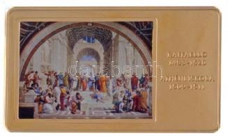 DN A világ leghíresebb festményei / Raffaello 1483-1520. - Athéni iskola 1509-1511. aranyozott, multicolor Cu emlékérem (35x60mm) T:1 (eredetileg PP) ujjlenyomatok, fo.