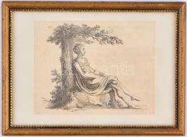 1700-1800 körül: Fa alatt. Rézmetszet, papír, üvegezett fa keretben, 9x11,5 cm