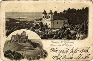 1903 Máriaradna, Radna (Lippa, Lipova); kegytemplom és Solymosi vár. Fischer G. 34. / pilgrimage church, Soimos castle. Art Nouveau, litho (kopott sarkak / worn corners)