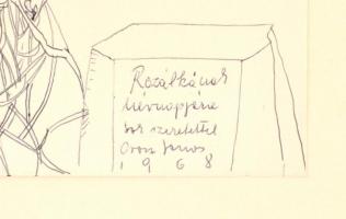 Orosz János (1932-2019): Viráglány és angyal. Golyóstoll, papír, foltos, ajándékozási sorokkal, véko...