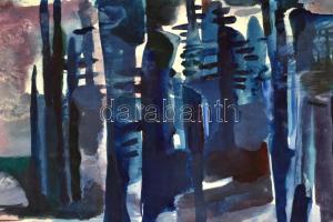 Bér Rudolf (1924-2004): Erdő. Akvarell, papír, jelzett és datált (Bér Rudolf 1974), ajándékozási sor...