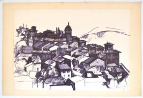 Hajdú László (1938-): Szentendre. Filctoll, papír, jelzett és datált (Hajdú László 63), vékony karto...