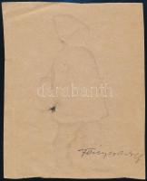 Fényes Adolf (1867-1945): Iskolás gyerek. Tus, papír, Jelzett FA és hátoldalán teljes autográf aláír...