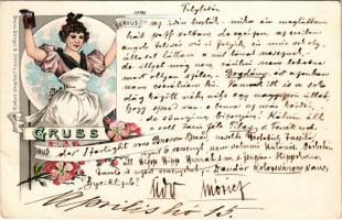 1899 Gruss aus... Servus. Bruno Bürger & Ottillie No. 708. Art Nouveau, floral, litho (EB)
