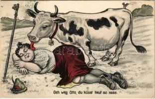 1913 Geh weg Otto, du küsst heut so nass / Humour with woman and cow. WSSB 619. (EK)