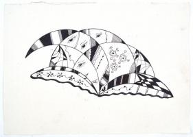 Szász jelzéssel: Női arcok. Tus, filctoll, papír, 29,5x42 cm