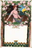 April. Th. Wendisch 466. Art Nouveau, floral, litho