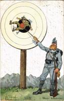 Tiroler Bestscheibe / Tyrolean military art postcard, humour. B.KW.I. 269-3. s: Fritz Schönpflug (small tear)