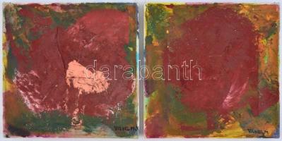 Vilhelm jelzéssel: Absztrakt kompozíciók, 2 db mű. Olaj, vászon, sérült 20x20 cm