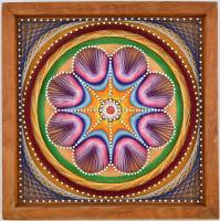 Mandala cérnakép, falemezen, 30×30 cm