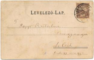 1901 Kolozsvár, Cluj; Hunyadi téri nagy kaszárnya. Szecessziós fóliás hatású képeslap / K.u.K. milit...