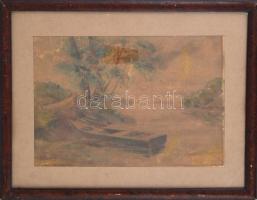 Egry jelzéssel: Ladik. Akvarell, papír, üvegezett, kissé sérült keretben, 24×34,5 cm