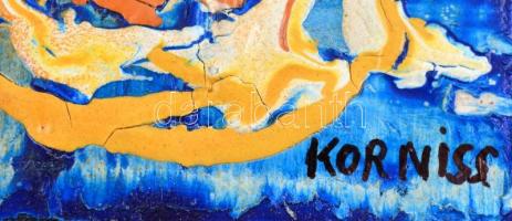Korniss jelzéssel: Kék-sárga kompozíció. Zománcfesték,vászon, üvegezett, fa keretben, 9×24 cm