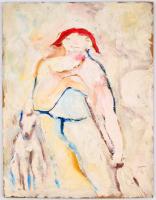 TM jelzéssel: Lány kutyával. Olaj, fa, 60×46 cm