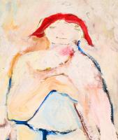 TM jelzéssel: Lány kutyával. Olaj, fa, 60×46 cm