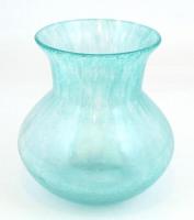 Kék kraklé üvegváza, kis kopásnyomokkal, m: 16 cm