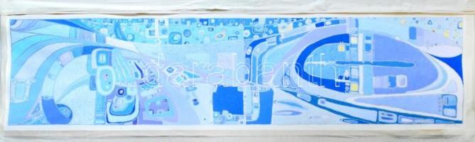 Bolega Anita (1974-): Város. Vegyes technika, papír, foltos, farostra kasírozva, 36x150 cm,