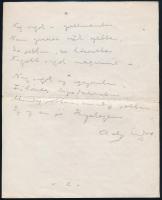 Ady Endre (1877-1919) Én jó Hiszekegyem című versének autográf kézirata, két lap. A vers a Nyugat 19...