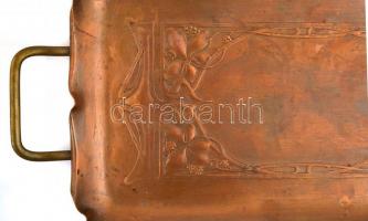 WMF szecessziós szőlőlugas mintás réz tálca, 38×18 cm