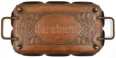 WMF szecessziós szőlőlugas mintás réz tálca, 38×18 cm