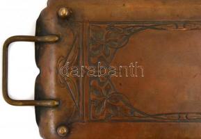 WMF szecessziós szőlőlugas mintás réz tálca, 38×18 cm