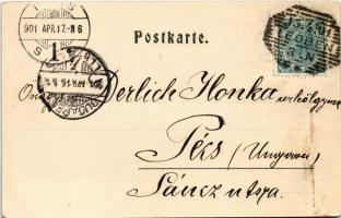 1901 Leoben, general view, church (glue mark)