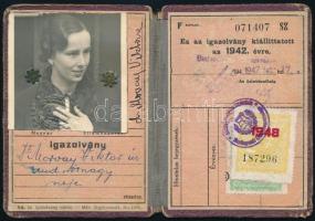 1942-48 MÁV arcképes igazolvány, rendőr őrnagy nejének kiállítva