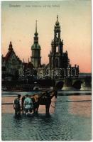Dresden, Kath. Hofkirche und Kgl. Schloss / church, bridge, castle, trams, steamship. Verlag Curt Krause 32.