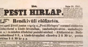 1849. Pesti Hírlap 7 db hiányos száma, kis szakadásokkal