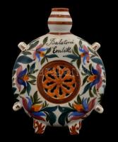Balatoni Emlék mázas kerámia kulacs, kézzel festett, jelzett, kis kopásnyomokkal, m: 20,5 cm