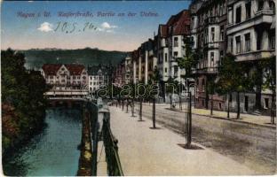 1916 Hagen, Kaiserstrasse, Partie an der Volme / riverside, street view