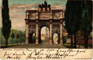 1900 München, Munich; Siegesthor / triumphal arch, gate. Lith. u. Druck Georg Brunnen litho