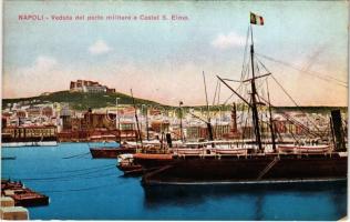 Napoli, Naples; Veduta del porto militaire e Castel S. Elmo / Italian Navy port, naval base, castle. Ed. R. Zedda di V. Carcavallo