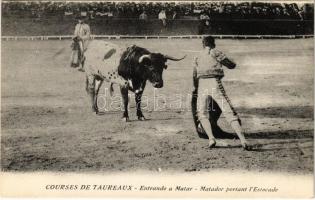 Courses de Taureaux. Entrando a Matar. Matador portant lEstocade / Spanish folklore, bullfight, matadore
