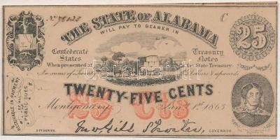 Amerikai Konföderációs Államok / Alabama 1863. 25c T:II tűlyuk American Confederate States / Alabama 1863. 25 Cents C:XF pin hole Krause P-S211b