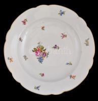 Herendi virágmintás tányér, kézzel festett, jelzett, kopásokkal, d: 31 cm