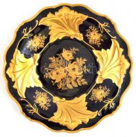 Echt Weimar-Kobalt porcelán tál, jelzett, aranyozott matricás, kopásnyomokkal d: 31,5 cm