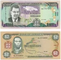 Jamaica 1992. 2$ + 2002. 100$ T:I Jamaica 1992. 2 Dollars + 2002. 100 Dollars C:UNC